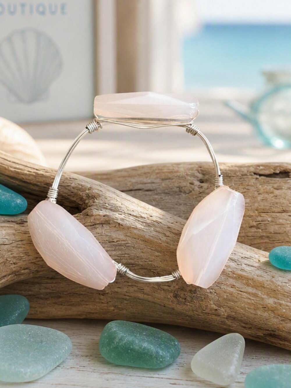 Wire Wrapped Pink and Silver Tone Bracelet NEW